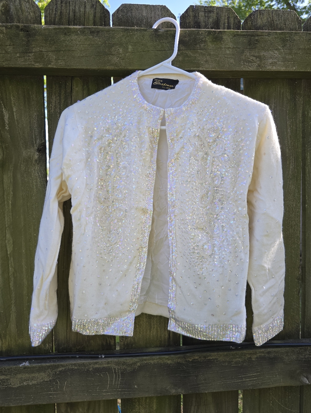 Vintage Old 100% Cashmere Beaded Sequin Sweater